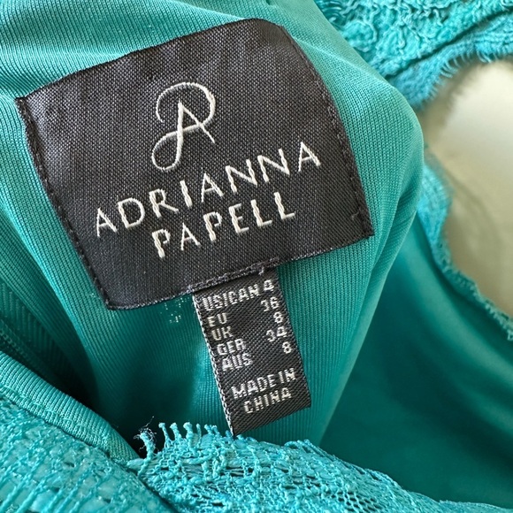 ADRIANNA PAPELL  LACE OVERLAY CUTOUT BACK
SHEATH TURQUOISE DRESS Size 4 - Picture 4 of 4